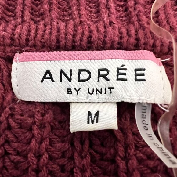 Andree by Unit Womens V-Neck Long Sleeve Distressed Knit Sweater Wine M - Picture 8 of 9